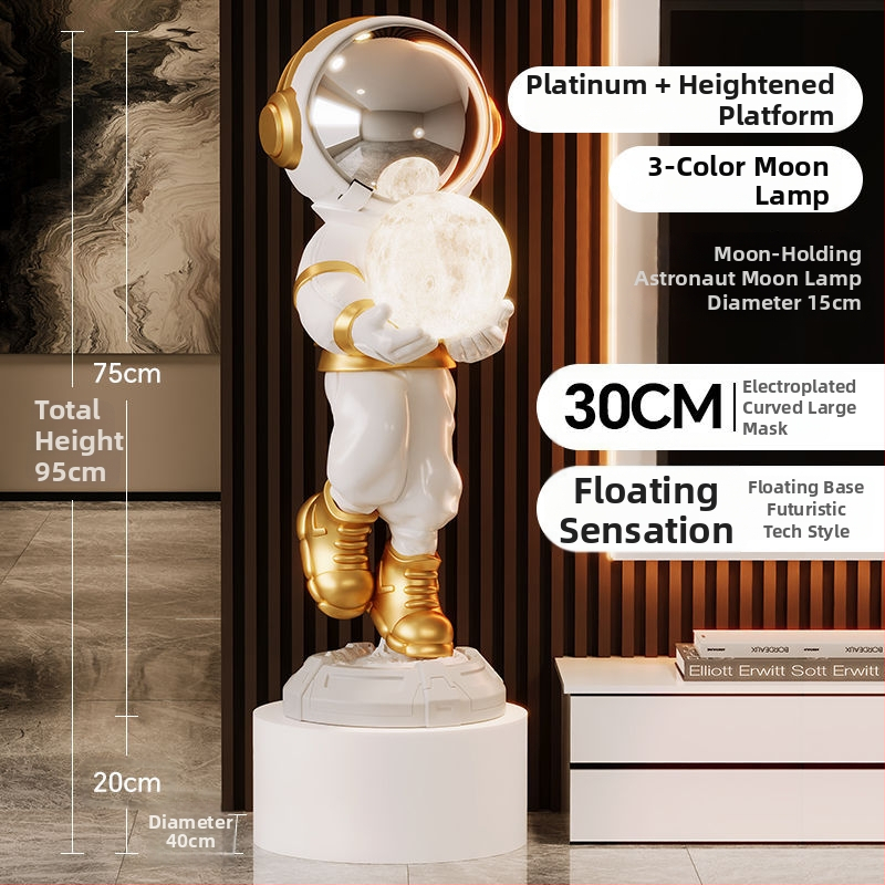 Lampă astronaut pentru living, figurină decorativă din rășină, înălțată pe podea (Material: rășină; Tip abajur: Altul; Sursă de lumină: Altul; Putere: Altul)