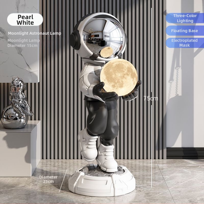 Lampă astronaut pentru living, figurină decorativă din rășină, înălțată pe podea (Material: rășină; Tip abajur: Altul; Sursă de lumină: Altul; Putere: Altul)