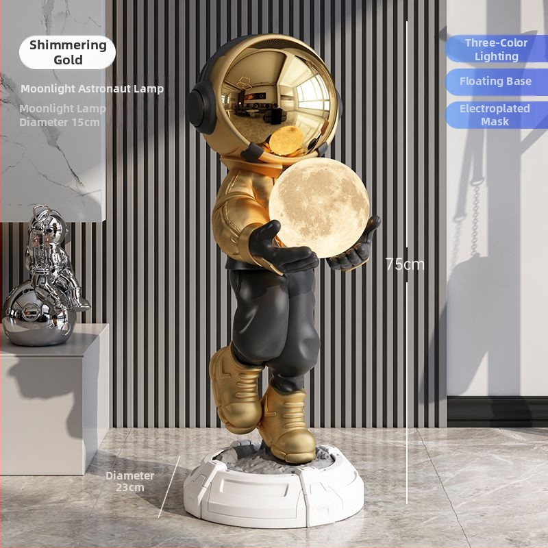 Lampă astronaut pentru living, figurină decorativă din rășină, înălțată pe podea (Material: rășină; Tip abajur: Altul; Sursă de lumină: Altul; Putere: Altul)