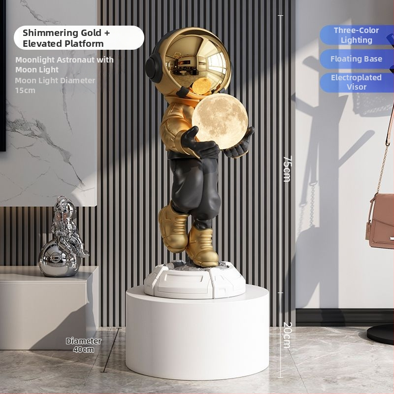 Lampă astronaut pentru living, figurină decorativă din rășină, înălțată pe podea (Material: rășină; Tip abajur: Altul; Sursă de lumină: Altul; Putere: Altul)