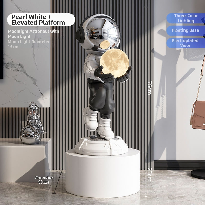 Lampă astronaut pentru living, figurină decorativă din rășină, înălțată pe podea (Material: rășină; Tip abajur: Altul; Sursă de lumină: Altul; Putere: Altul)