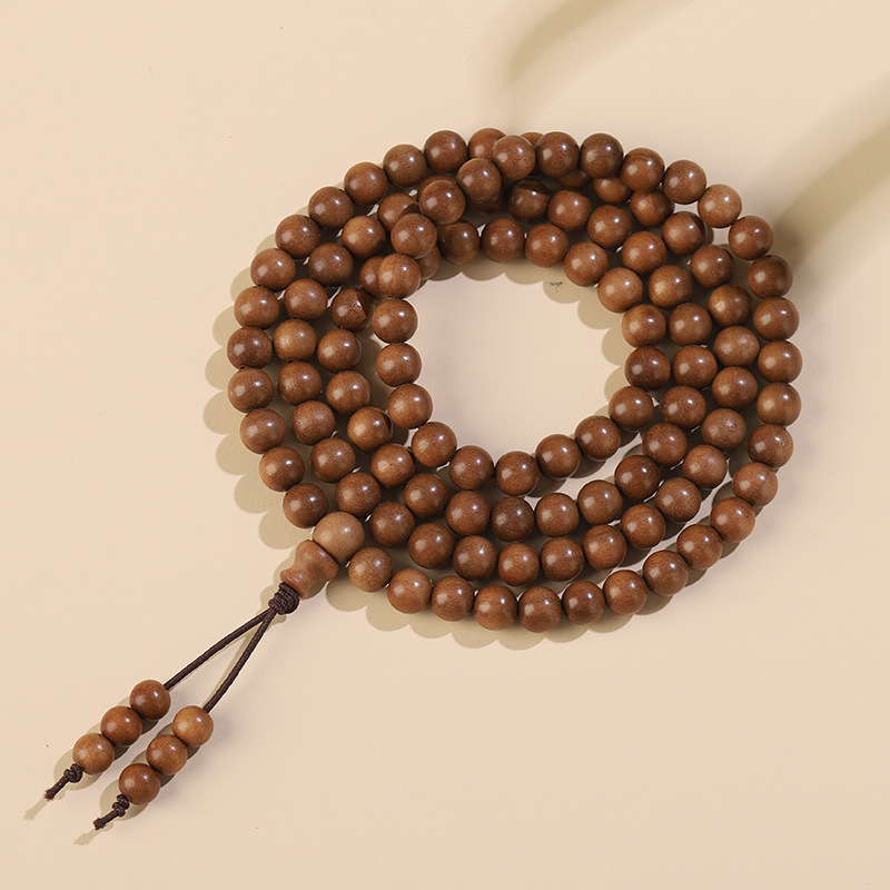 Mysore sandalwood – narukvica i ogrlica, 10 mm okrugle perle, 108 perli, ručno polirano, unisex