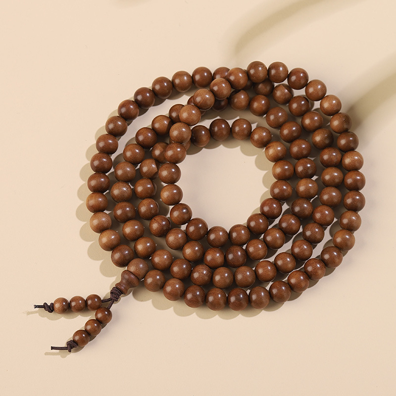 Mysore sandalwood – narukvica i ogrlica, 10 mm okrugle perle, 108 perli, ručno polirano, unisex