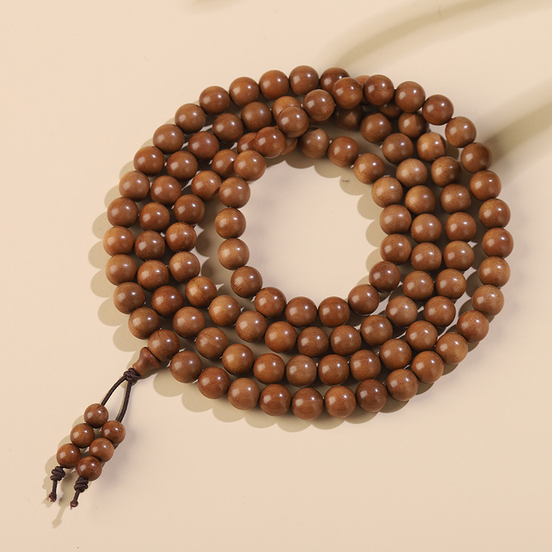 Mysore sandalwood – narukvica i ogrlica, 10 mm okrugle perle, 108 perli, ručno polirano, unisex