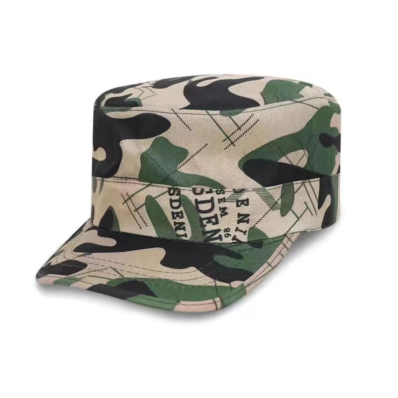 Шапка с плосък връх, камуфлажен модел, военен стил, памук-полиестер, унисекс, с плоска козирка