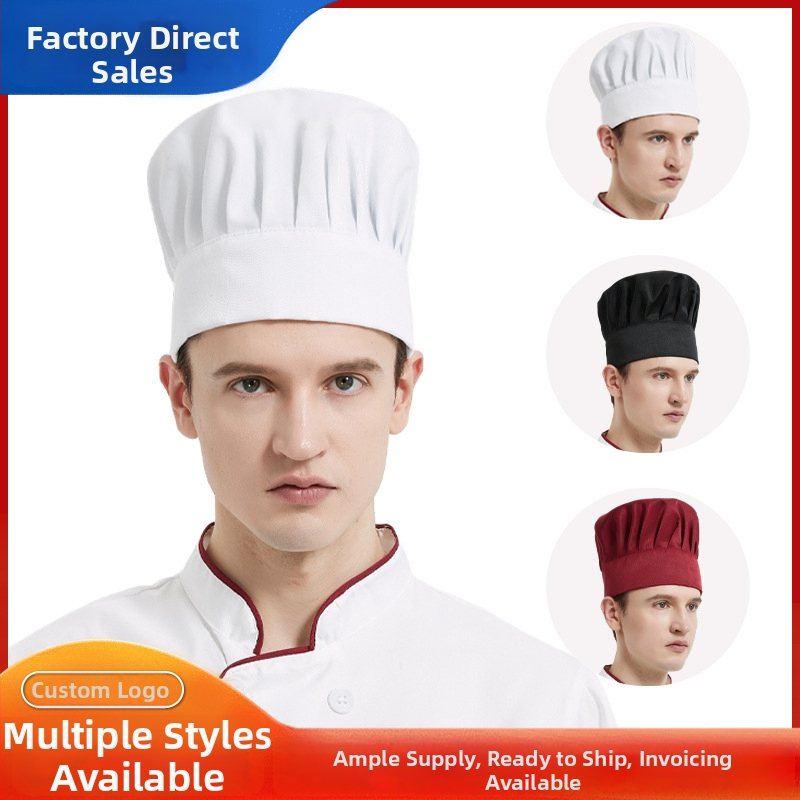 Unisex kuchárska čiapka pre hotelový catering, bavlna, ploché tkanie, jednobarevný vzor, vyšívanie