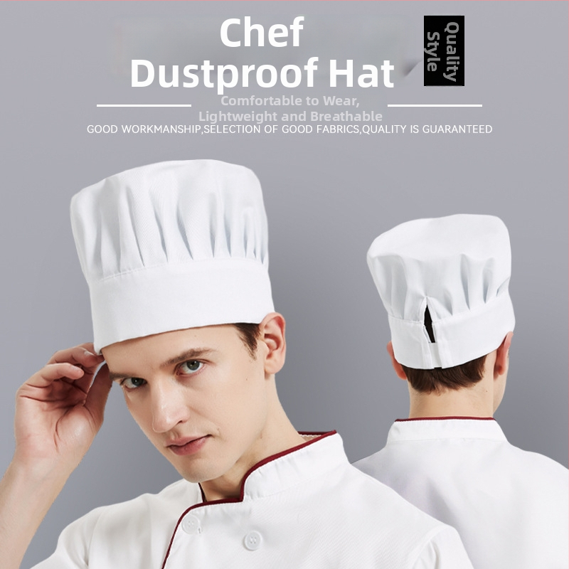 Unisex kuchárska čiapka pre hotelový catering, bavlna, ploché tkanie, jednobarevný vzor, vyšívanie