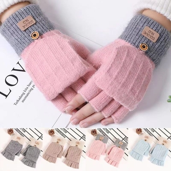 Γάντια με μισά δάχτυλα και αναδιπλούμενο καπάκι, ζεστά πλεκτά, για άνδρες και γυναίκες