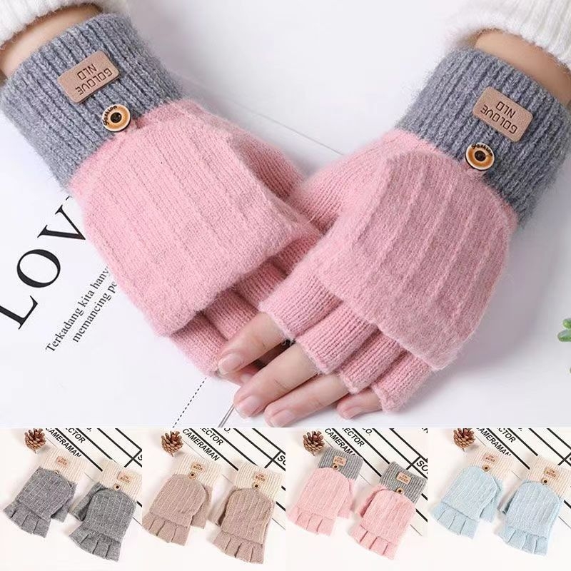 Γάντια με μισά δάχτυλα και αναδιπλούμενο καπάκι, ζεστά πλεκτά, για άνδρες και γυναίκες