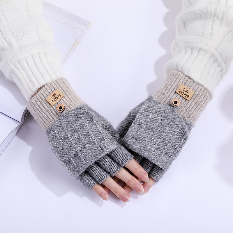 Γάντια με μισά δάχτυλα και αναδιπλούμενο καπάκι, ζεστά πλεκτά, για άνδρες και γυναίκες