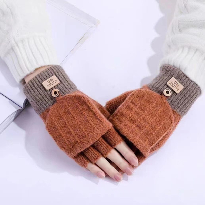 Γάντια με μισά δάχτυλα και αναδιπλούμενο καπάκι, ζεστά πλεκτά, για άνδρες και γυναίκες