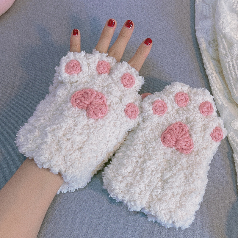 Γάντια με γατάκια πατουσάκια - μισό δάχτυλο, πλεκτό βελούδο, θερμικά, για παιδιά, λανσάρισμα καλοκαίρι 2021