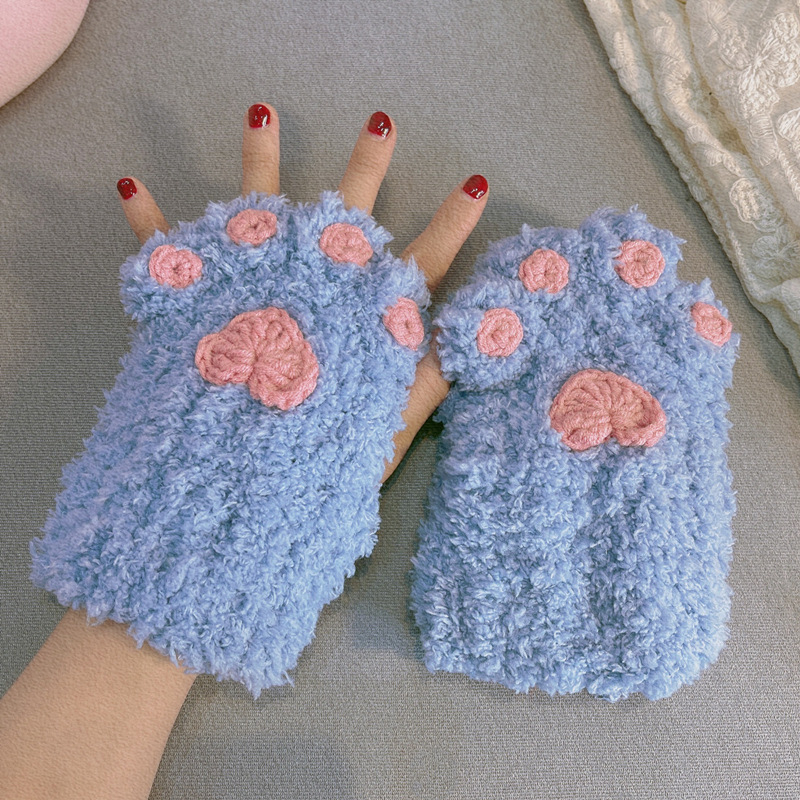 Γάντια με γατάκια πατουσάκια - μισό δάχτυλο, πλεκτό βελούδο, θερμικά, για παιδιά, λανσάρισμα καλοκαίρι 2021
