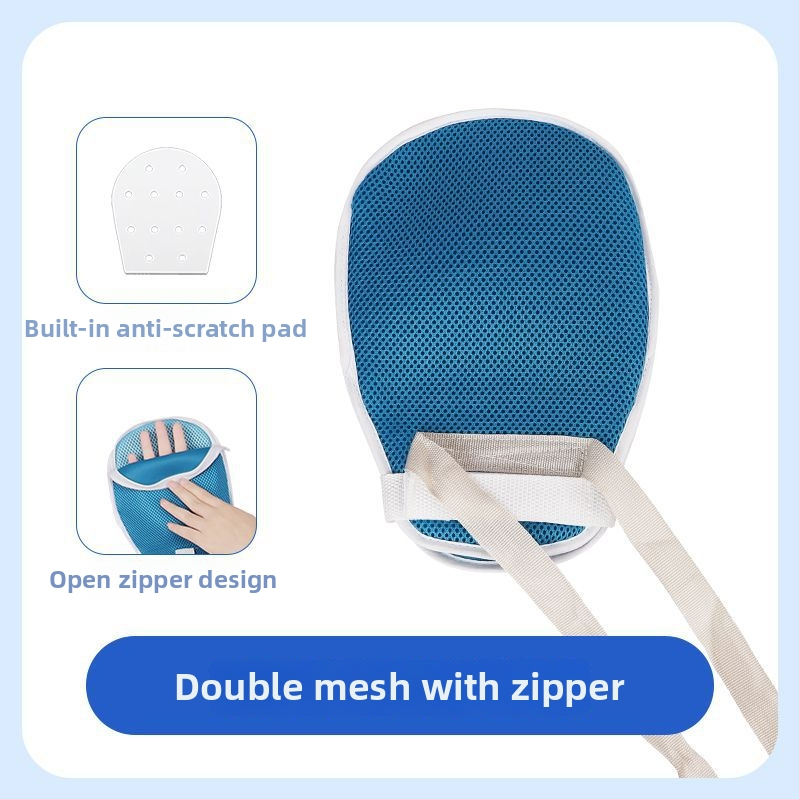 Apsauginės pirštinės lovoje gulintiems vyresnio amžiaus žmonėms su demencija — nuo įbrėžimų, kvėpuojanti medvilnė, modelis 125, delnoms, infraraudonųjų spindulių šildymas