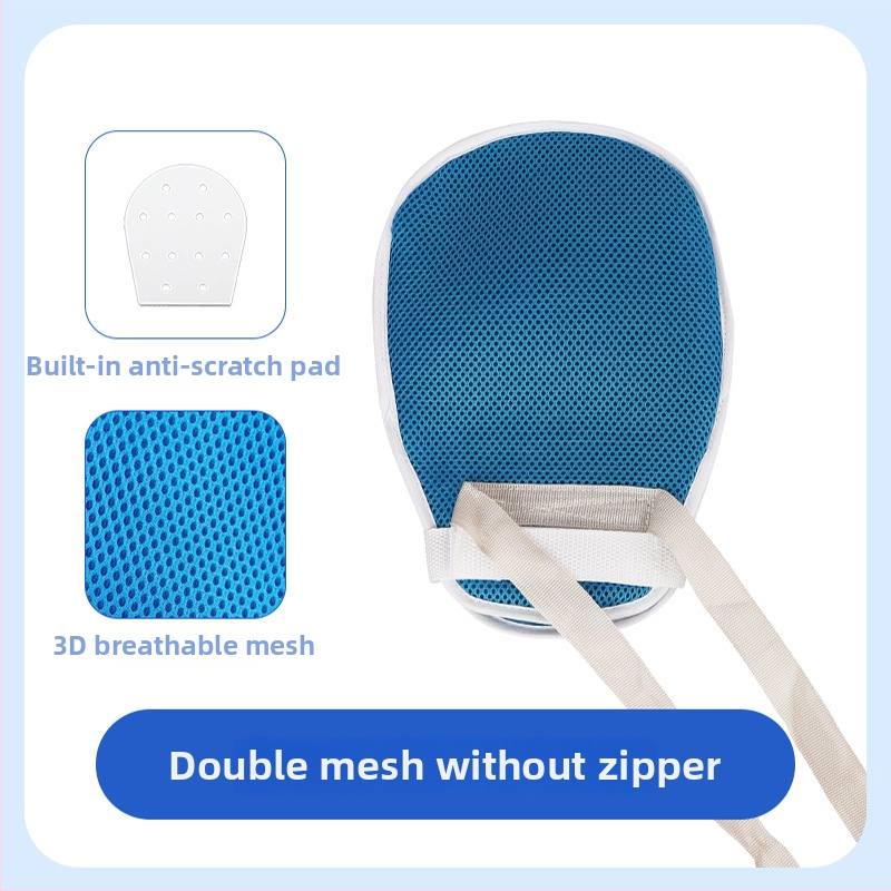 Apsauginės pirštinės lovoje gulintiems vyresnio amžiaus žmonėms su demencija — nuo įbrėžimų, kvėpuojanti medvilnė, modelis 125, delnoms, infraraudonųjų spindulių šildymas