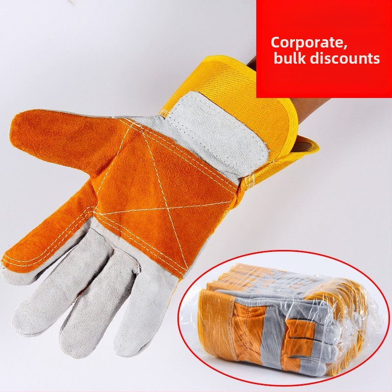 Metināšanas cimdi īsa garuma, no pilnas govs ādas, divslāņaini, ar siltumizolāciju, izturīgi pret augstām temperatūrām