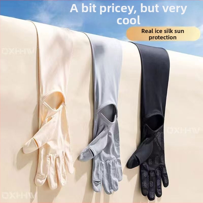 Μανίκια προστασίας από τον ήλιο από Ice Silk νάιλον με ενσωματωμένα γάντια, UV προστασία, διαπνοή, μακριά μανίκια για εξωτερικούς χώρους, ύφασμα Nylon 81–95%