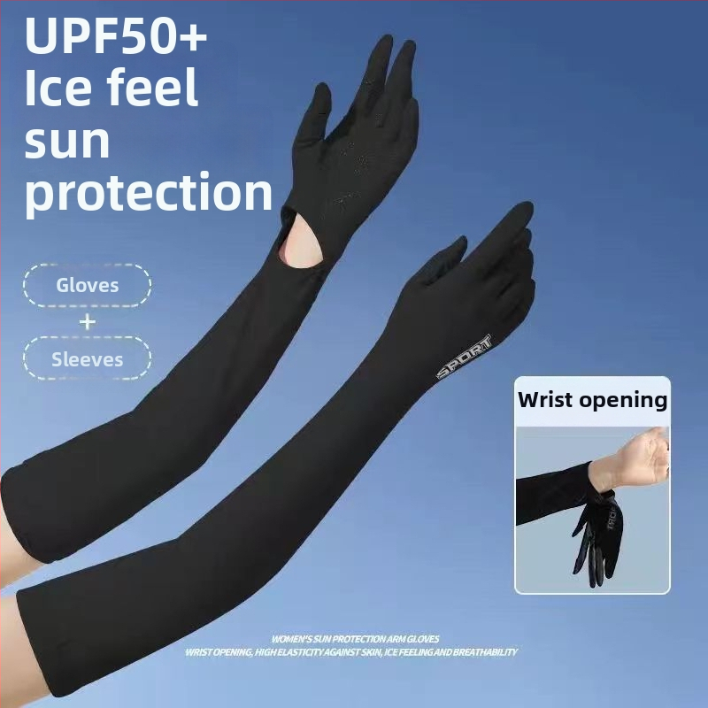 Μανίκια προστασίας από τον ήλιο από Ice Silk νάιλον με ενσωματωμένα γάντια, UV προστασία, διαπνοή, μακριά μανίκια για εξωτερικούς χώρους, ύφασμα Nylon 81–95%