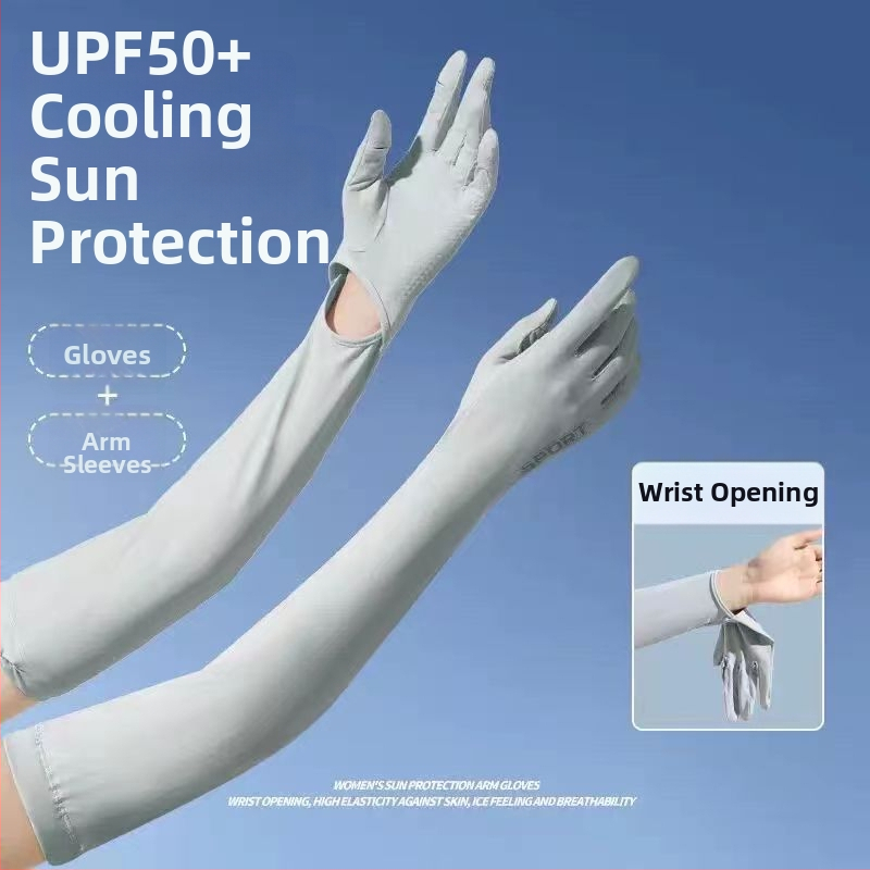 Μανίκια προστασίας από τον ήλιο από Ice Silk νάιλον με ενσωματωμένα γάντια, UV προστασία, διαπνοή, μακριά μανίκια για εξωτερικούς χώρους, ύφασμα Nylon 81–95%