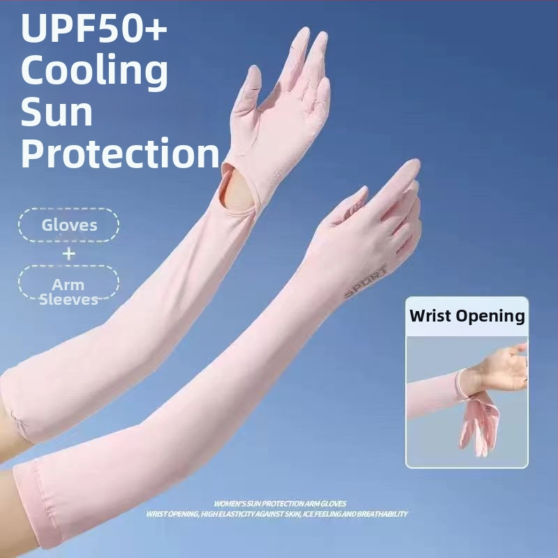 Μανίκια προστασίας από τον ήλιο από Ice Silk νάιλον με ενσωματωμένα γάντια, UV προστασία, διαπνοή, μακριά μανίκια για εξωτερικούς χώρους, ύφασμα Nylon 81–95%