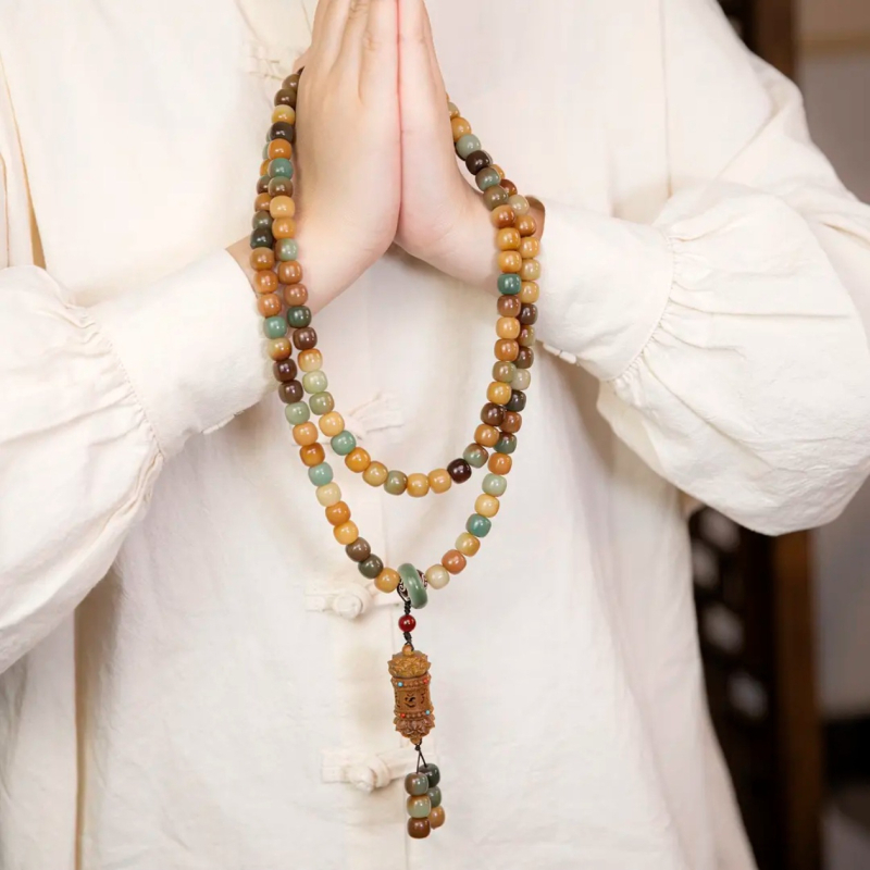 108 helmed Bodhi seemnetest mala, etniline stiil, käsitöö ja poleerimine, kingitus ärile, talv 2024