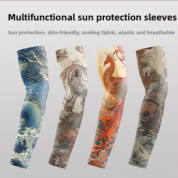 Μανσέτες ποδηλασίας με σχέδιο τατουάζ λουλουδιών – ύφασμα Ice Silk, UV προστασία, πολυεστέρας με έως 10% σπάντεξ