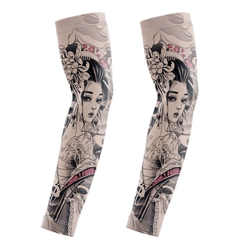 Μανσέτες ποδηλασίας με σχέδιο τατουάζ λουλουδιών – ύφασμα Ice Silk, UV προστασία, πολυεστέρας με έως 10% σπάντεξ