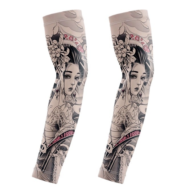 Μανσέτες ποδηλασίας με σχέδιο τατουάζ λουλουδιών – ύφασμα Ice Silk, UV προστασία, πολυεστέρας με έως 10% σπάντεξ