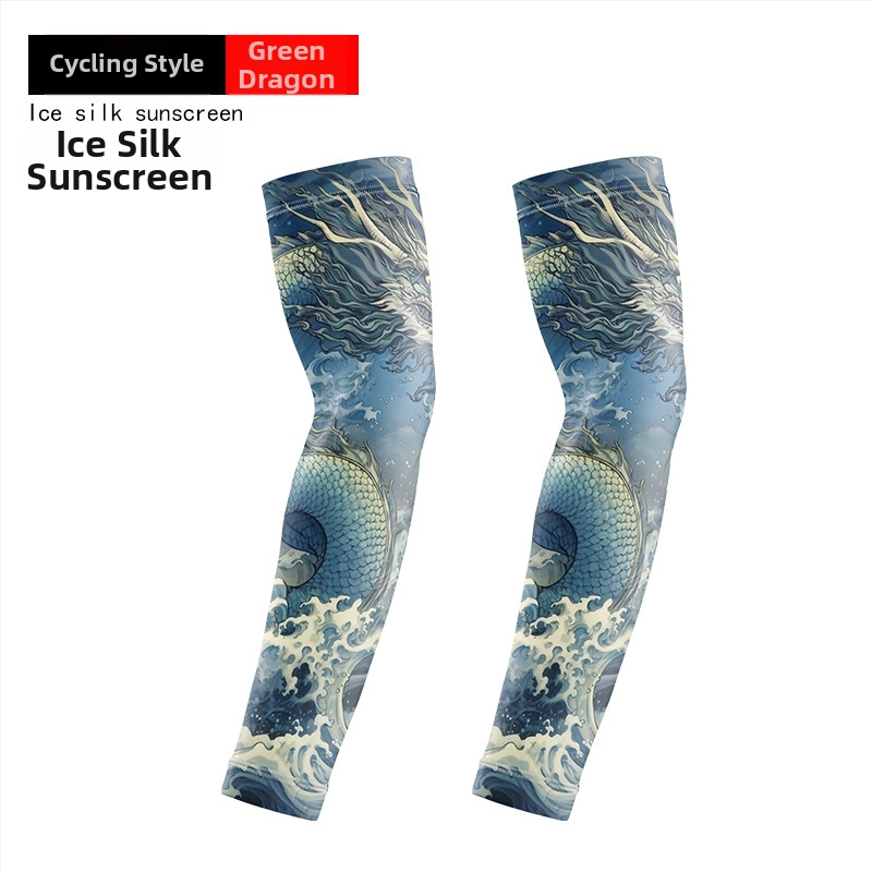 Μανσέτες ποδηλασίας με σχέδιο τατουάζ λουλουδιών – ύφασμα Ice Silk, UV προστασία, πολυεστέρας με έως 10% σπάντεξ