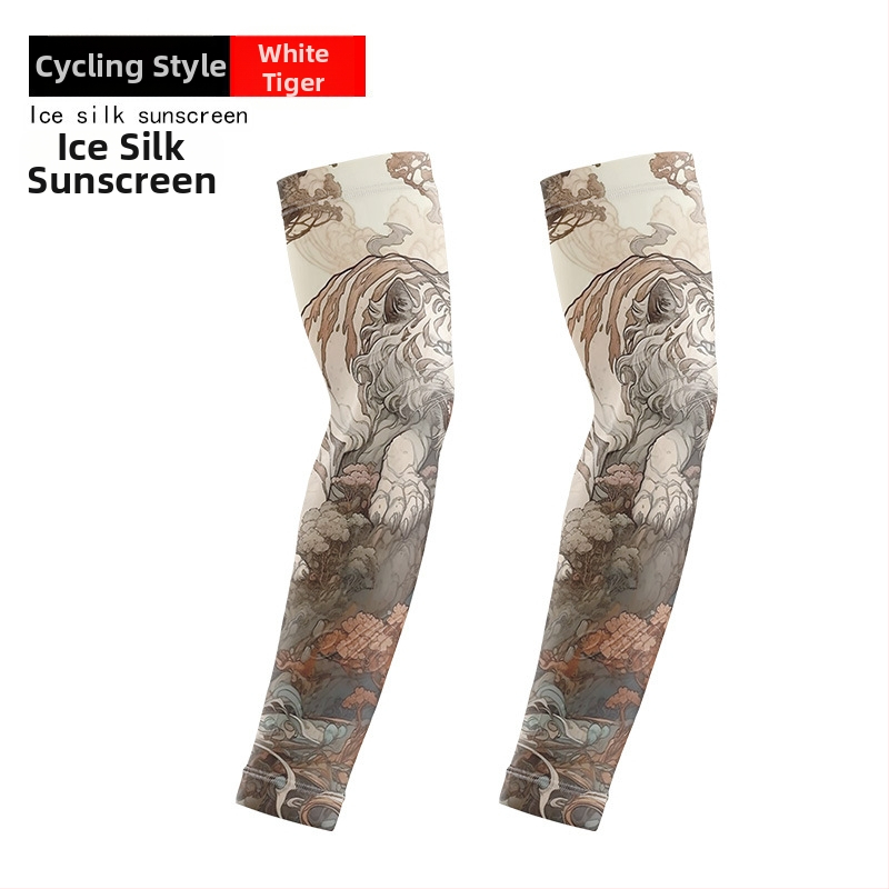 Μανσέτες ποδηλασίας με σχέδιο τατουάζ λουλουδιών – ύφασμα Ice Silk, UV προστασία, πολυεστέρας με έως 10% σπάντεξ