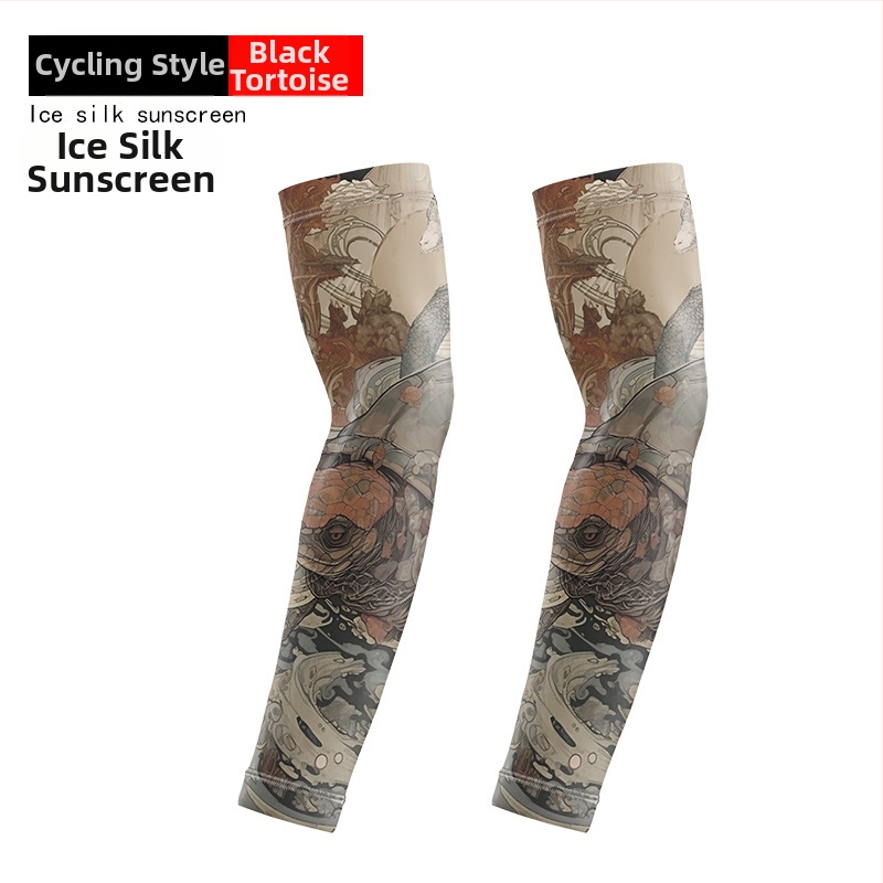 Μανσέτες ποδηλασίας με σχέδιο τατουάζ λουλουδιών – ύφασμα Ice Silk, UV προστασία, πολυεστέρας με έως 10% σπάντεξ