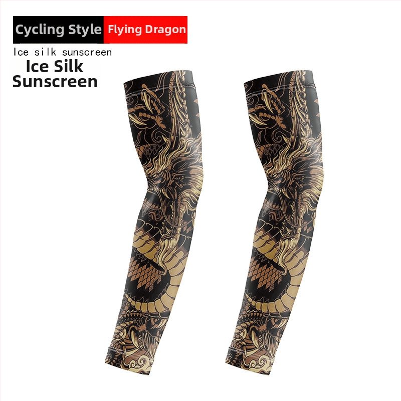 Μανσέτες ποδηλασίας με σχέδιο τατουάζ λουλουδιών – ύφασμα Ice Silk, UV προστασία, πολυεστέρας με έως 10% σπάντεξ