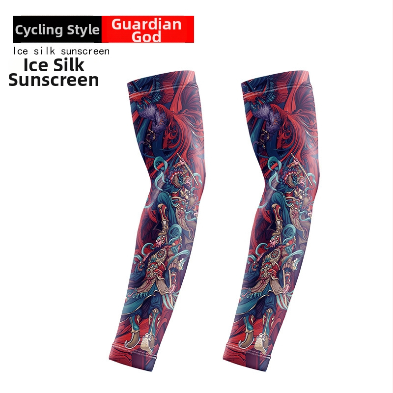 Μανσέτες ποδηλασίας με σχέδιο τατουάζ λουλουδιών – ύφασμα Ice Silk, UV προστασία, πολυεστέρας με έως 10% σπάντεξ