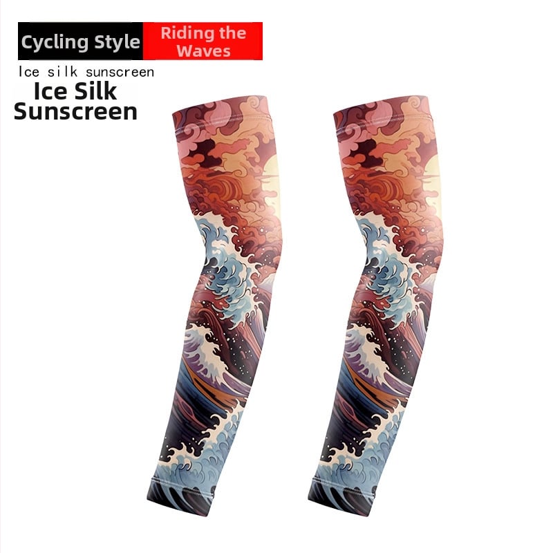 Μανσέτες ποδηλασίας με σχέδιο τατουάζ λουλουδιών – ύφασμα Ice Silk, UV προστασία, πολυεστέρας με έως 10% σπάντεξ