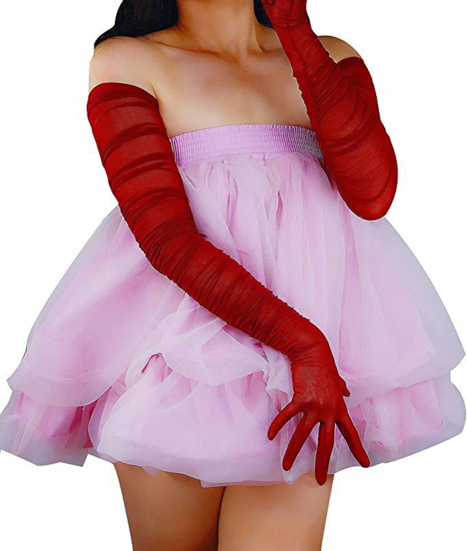 Sievietēm garas caurspīdīgas mežģīņu cimdi no tiula, ar skārienjutīgu ekrāna saderību, piemērotas vakariņām un formāliem pasākumiem