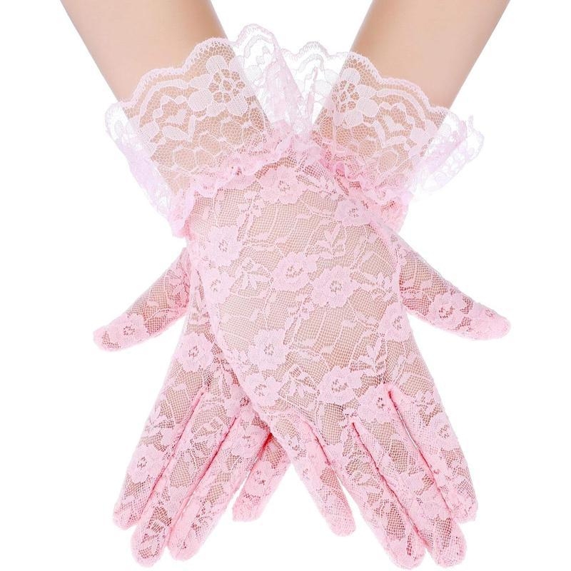 Sieviešu mežģīņu cimdi - īss izsmalcināts stils, tējas sanāksmei, saglabā siltumu pavasarī