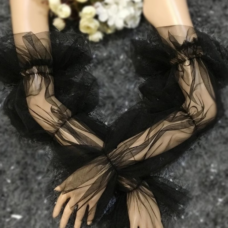 Mežģīņu tīkla pūkainās piedurknes kāzu kleitai — sievietēm dekoratīvās piedurknes, garš modes stils, pavasaris/vasara