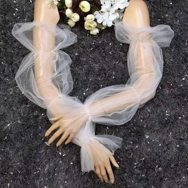 Mežģīņu tīkla pūkainās piedurknes kāzu kleitai — sievietēm dekoratīvās piedurknes, garš modes stils, pavasaris/vasara