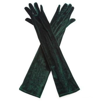 Sievietēm garas samta elastīgās cimdi, siltas ziemai un rudenim, vakara pasākumiem (bankets, balles, opera, dejošana) — materiāls: samts; funkcija: termiska; stils: oriģinālais dizains