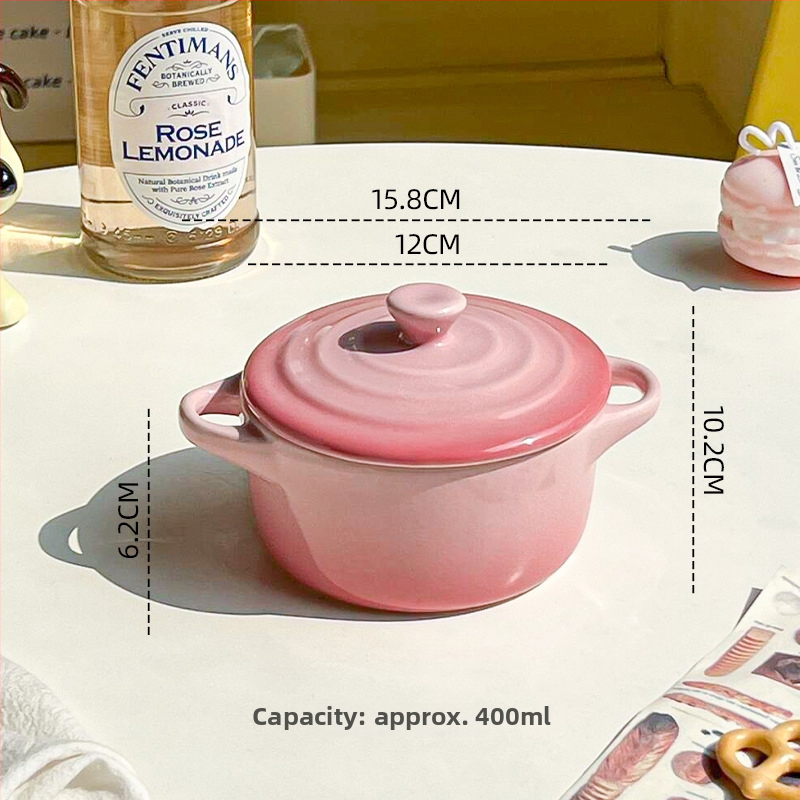 Keraminė dubenėlė su dangteliu ir dviem rankenėlėmis, tinkama mikrobangoms, apvalios formos, skirta kiaušinių garinimui ir vandens vonelėje troškinimui