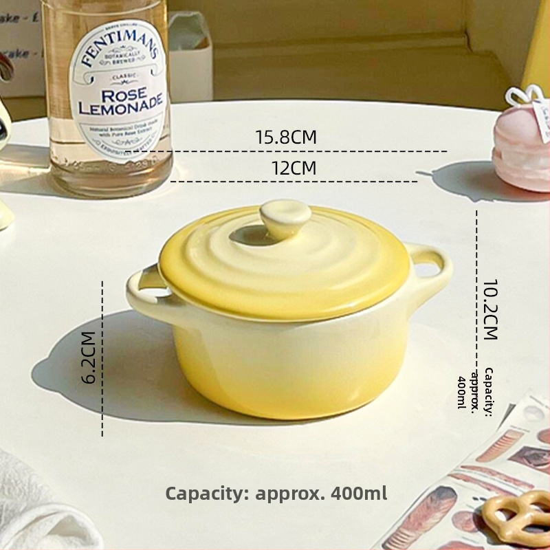 Keraminė dubenėlė su dangteliu ir dviem rankenėlėmis, tinkama mikrobangoms, apvalios formos, skirta kiaušinių garinimui ir vandens vonelėje troškinimui