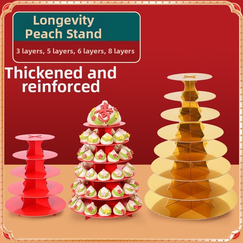 Daugiapakopis parodymojo stovas senjorų gimtadienio šventei su Jiaodong rankų darbo garuose virtais bandelėmis ir tradiciniais pyragais, modernus minimalistinis stilius, Unique, 2023