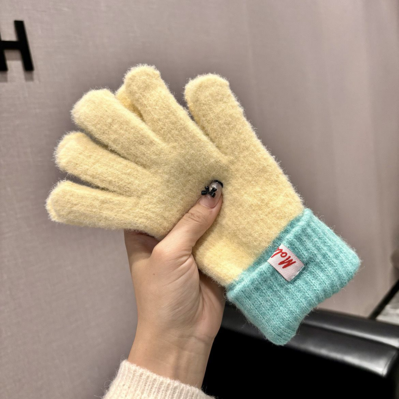 Mănuși tricotate cu touchscreen pentru femei – Cinci degete, antiderapante, rezistente la uzură, pentru ciclism de iarnă, material bumbac/ice silk