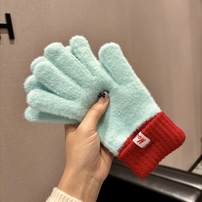Mănuși tricotate cu touchscreen pentru femei – Cinci degete, antiderapante, rezistente la uzură, pentru ciclism de iarnă, material bumbac/ice silk