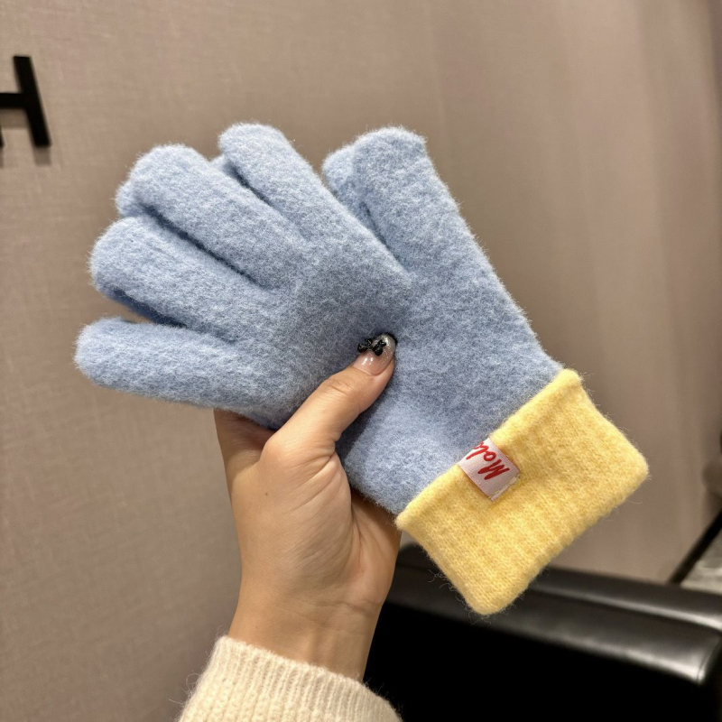 Mănuși tricotate cu touchscreen pentru femei – Cinci degete, antiderapante, rezistente la uzură, pentru ciclism de iarnă, material bumbac/ice silk