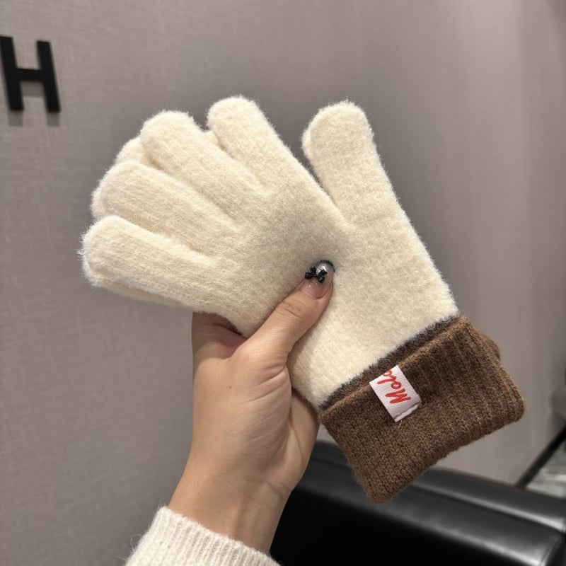 Mănuși tricotate cu touchscreen pentru femei – Cinci degete, antiderapante, rezistente la uzură, pentru ciclism de iarnă, material bumbac/ice silk