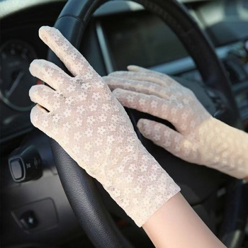 UV apsaugos pirštinės su nėriniu, elastinės, vieno dydžio, neslystančios, vairavimui ir lauko naudojimui, poliesteris