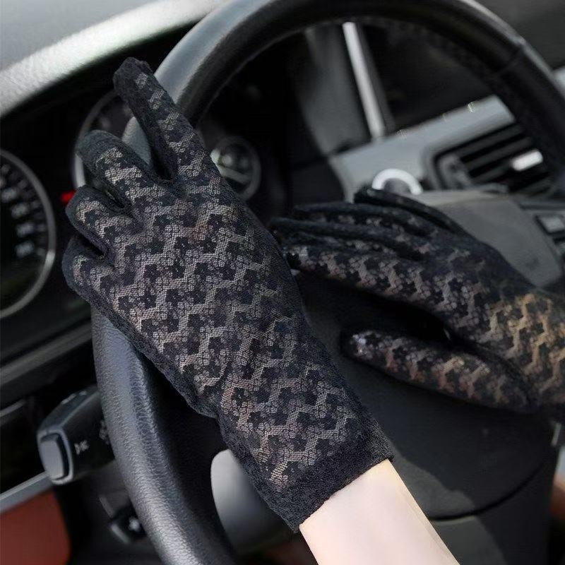 UV apsaugos pirštinės su nėriniu, elastinės, vieno dydžio, neslystančios, vairavimui ir lauko naudojimui, poliesteris