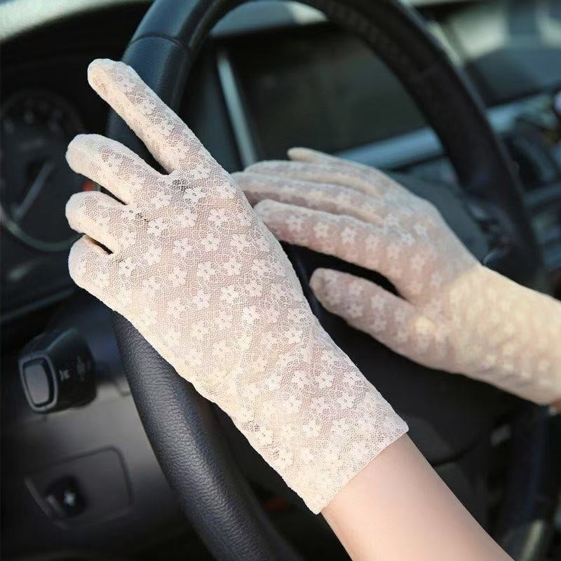UV apsaugos pirštinės su nėriniu, elastinės, vieno dydžio, neslystančios, vairavimui ir lauko naudojimui, poliesteris