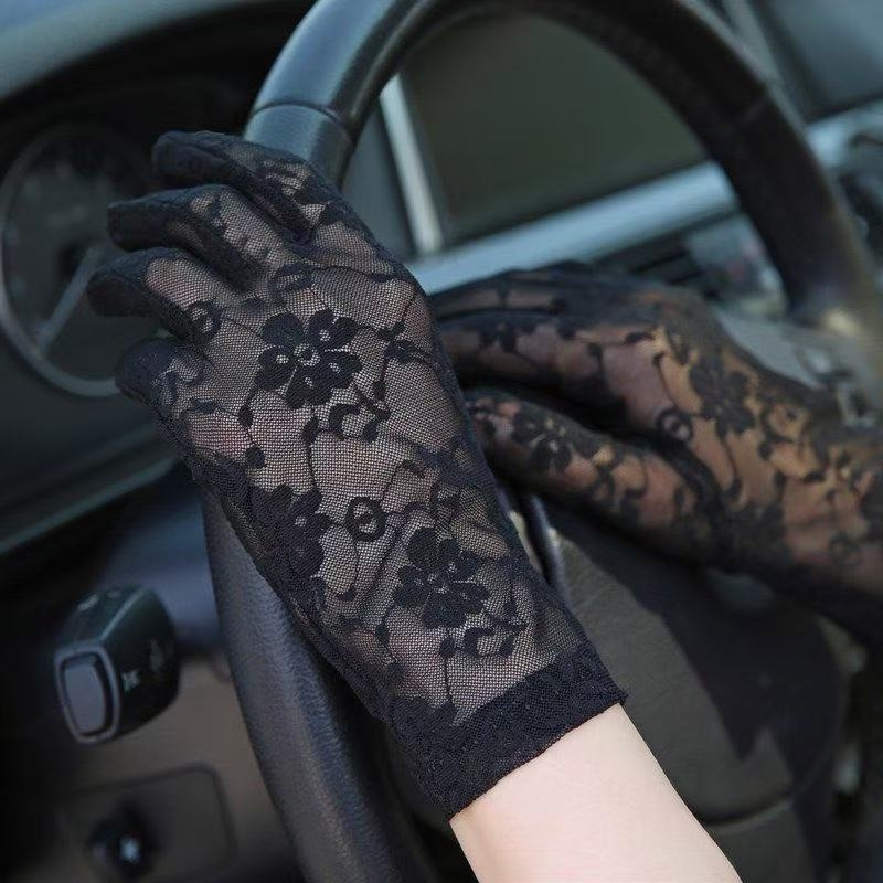 UV apsaugos pirštinės su nėriniu, elastinės, vieno dydžio, neslystančios, vairavimui ir lauko naudojimui, poliesteris